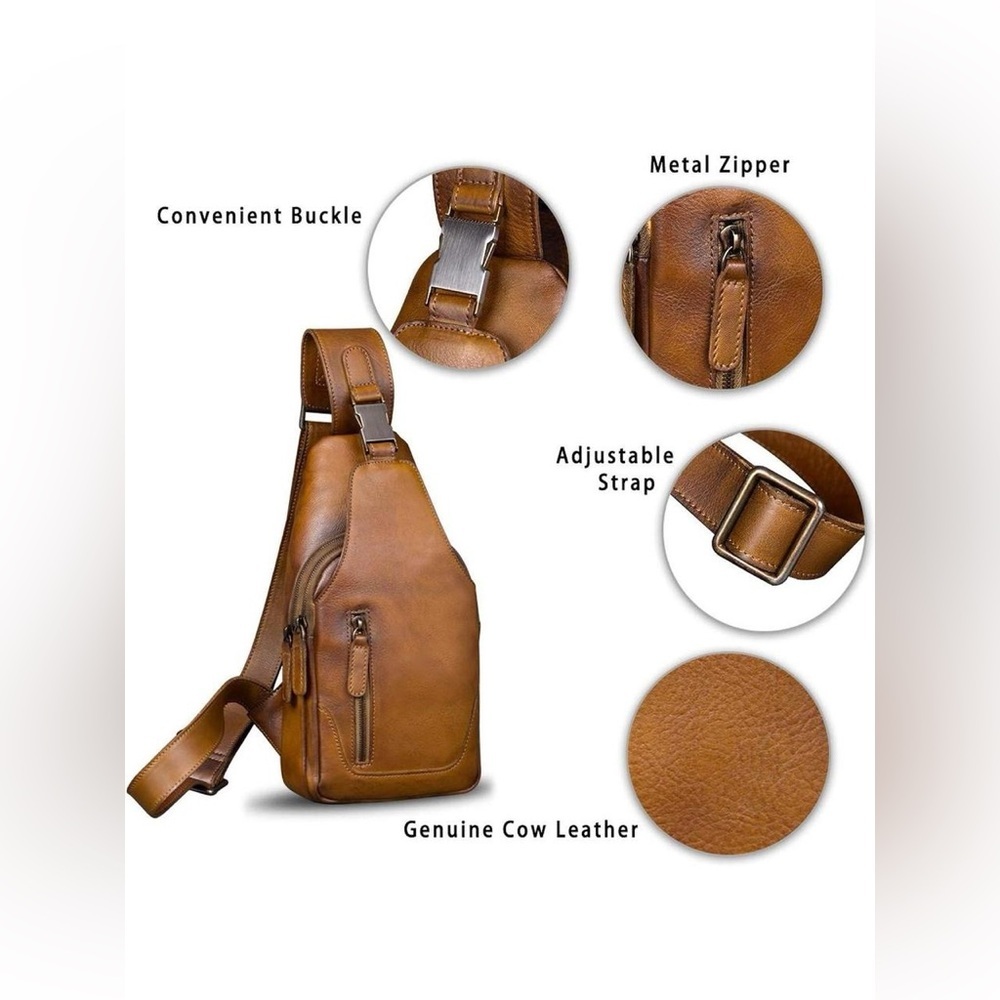 Tan Leather Belt Bag with Minimalist Design - Picture 3 of 5